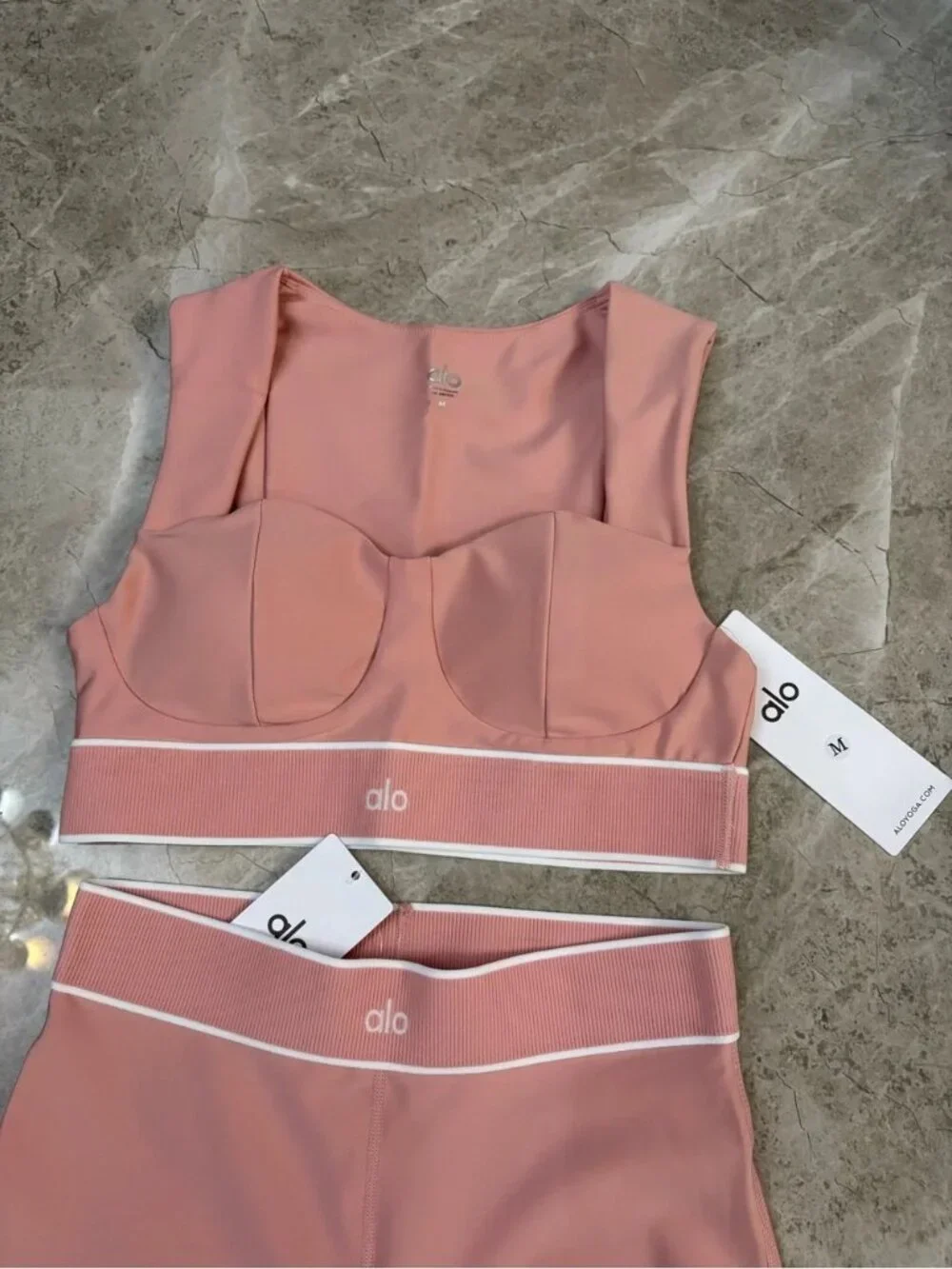 ALO Yoga Dusty Rose High-Waist Leggings & Supportive Crop Top Set